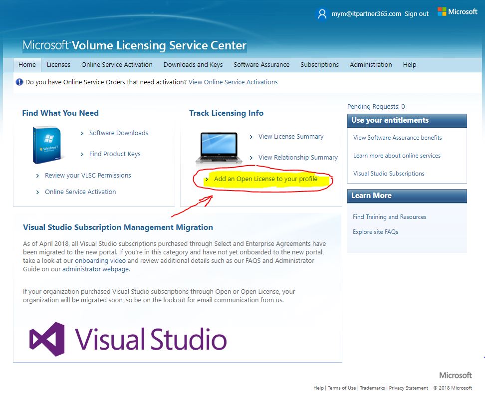 IT Partners | How to add an Open License to your profile on Microsoft  Volume Licensing Service Center (VLSC)